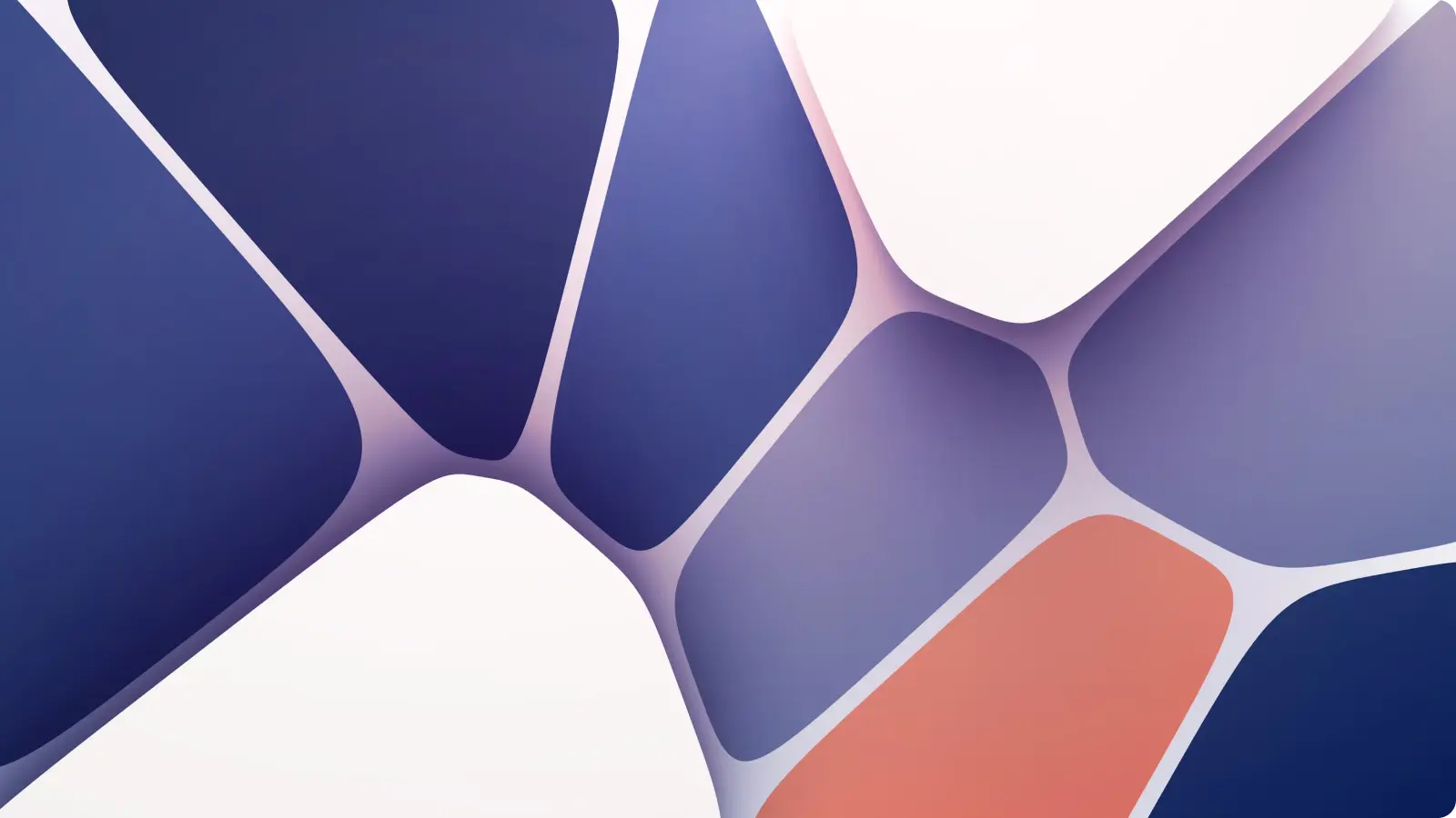 A close up of blue and orange abstract polygons in white background. 